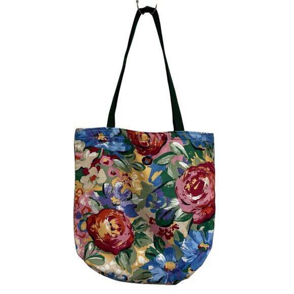 Vintage Made in USA Painted Floral Cottagecore Grandmacore Top-Zip Tote Bag - Picture 1 of 7